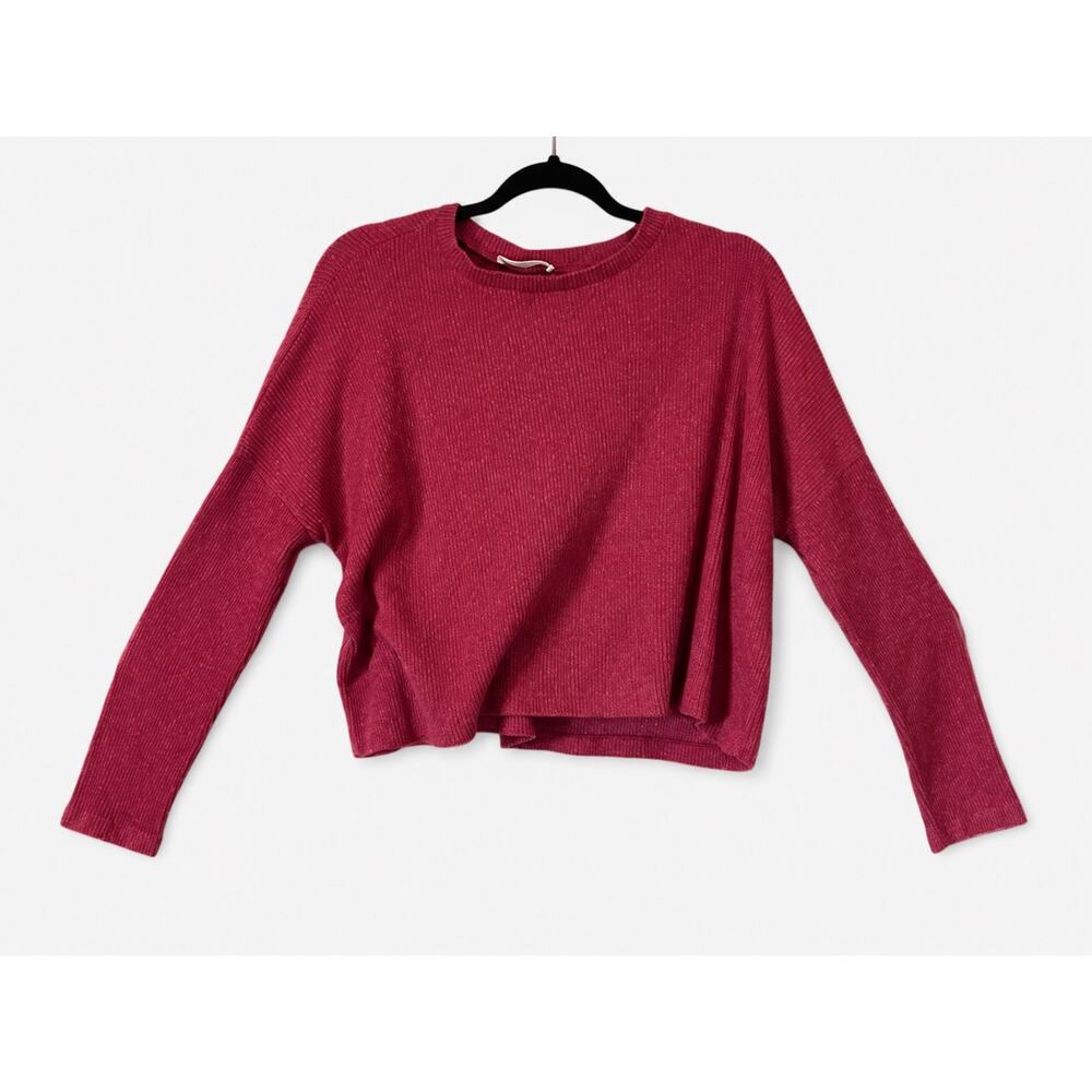 Zenana Burgundy Ribbed Dolman Cropped Sweater Small Medium